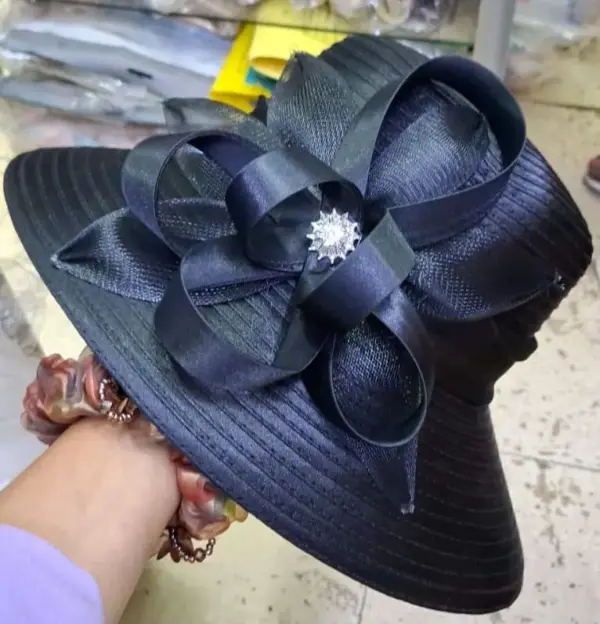 Ebony Grandeur Satin Ribbon Hat