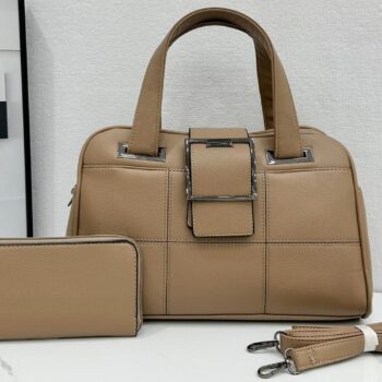 Urban Grid Buckle Tote Set – Handbag + Wallet