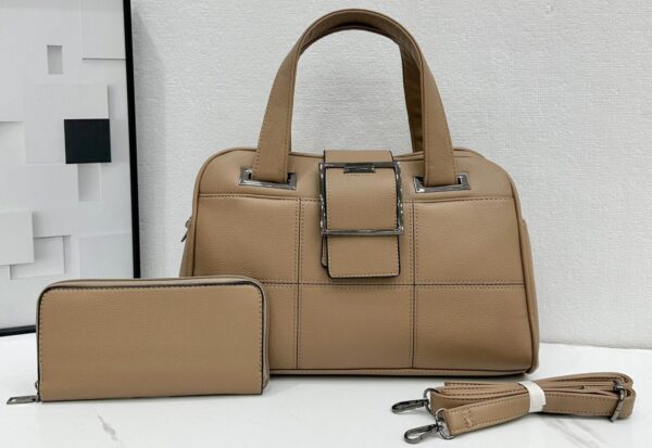 Urban Grid Buckle Tote Set – Handbag + Wallet