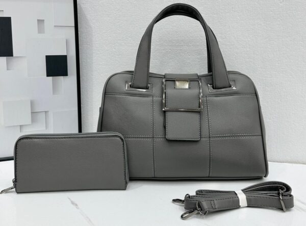 Urban Grid Buckle Tote Set – Handbag + Wallet