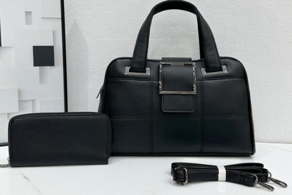 Urban Grid Buckle Tote Set – Handbag + Wallet
