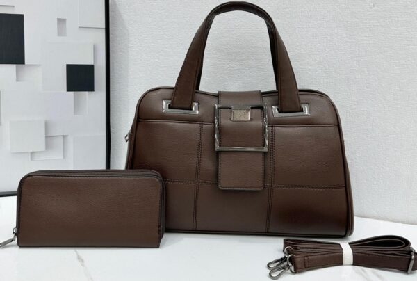 Urban Grid Buckle Tote Set – Handbag + Wallet