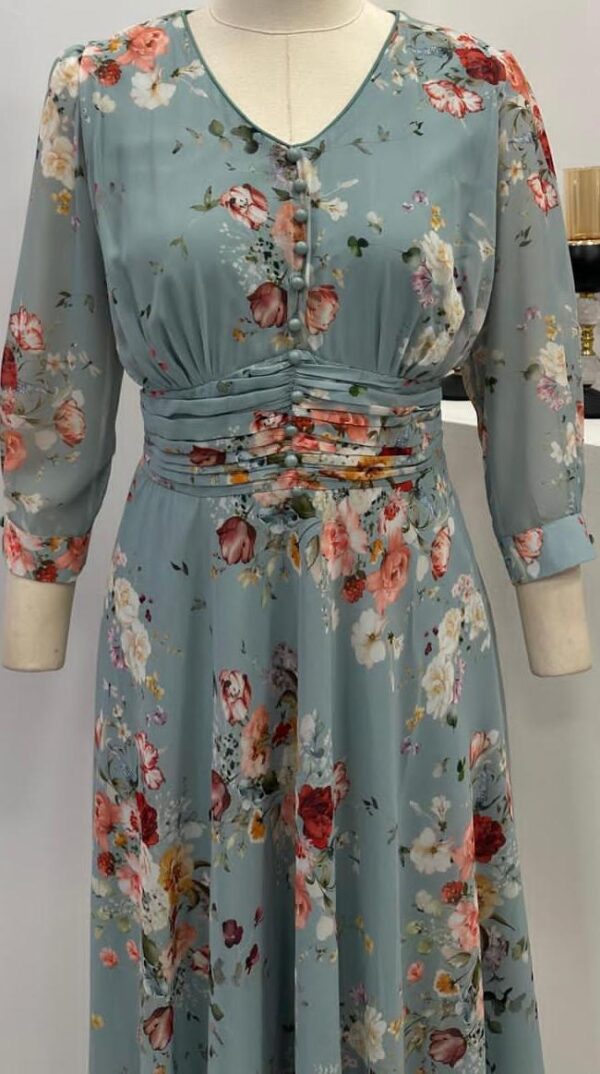 Sage Garden Ruched Waist Maxi Dress