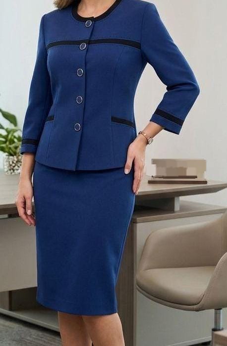 Executive Contrast Trim Skirt Suit