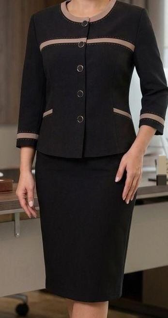 Executive Contrast Trim Skirt Suit