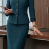Executive Contrast Trim Skirt Suit