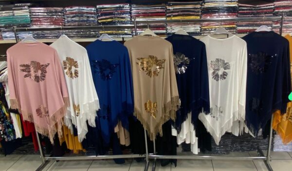 Sequin Bloom Fringe Poncho