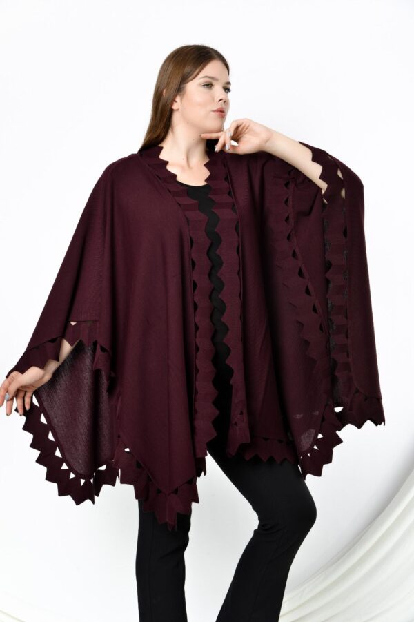 Zigzag Edge Knit Cape Poncho