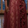 Noir Ruffle Lace Evening Gown