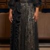 Noir Ruffle Lace Evening Gown