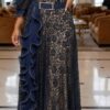 Noir Ruffle Lace Evening Gown