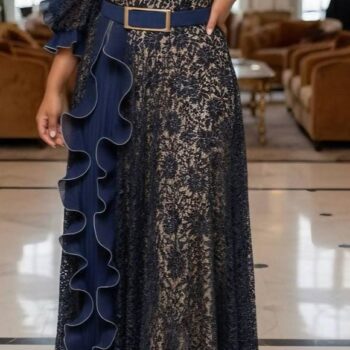 Noir Ruffle Lace Evening Gown